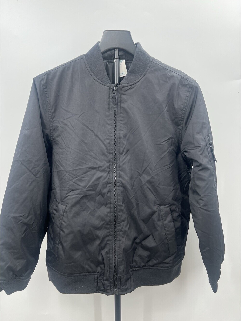 Thereabouts Jacket Boys Black Bomber Zip Up Ribbed Pockets Lightweight L 14/16